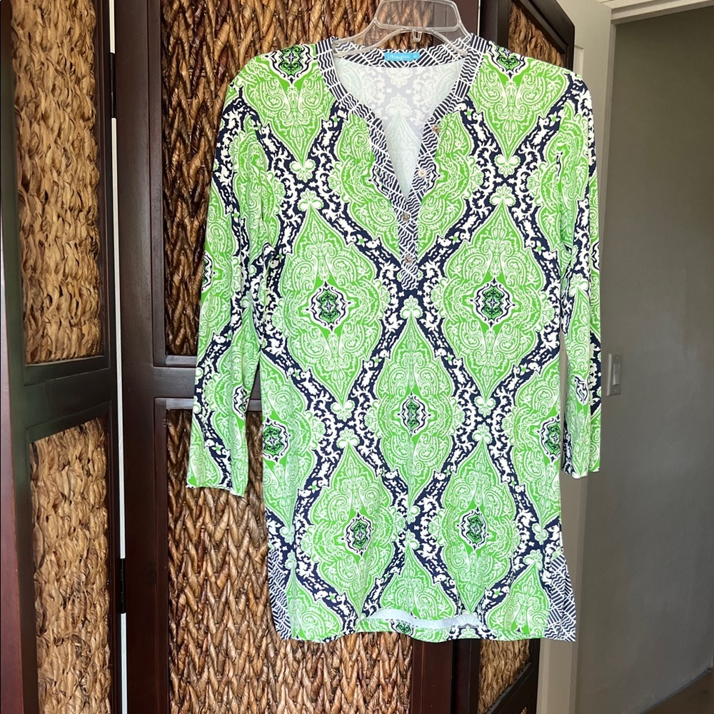 J.McLaughlin Green and Blue Patterned Women's Top sz M like new